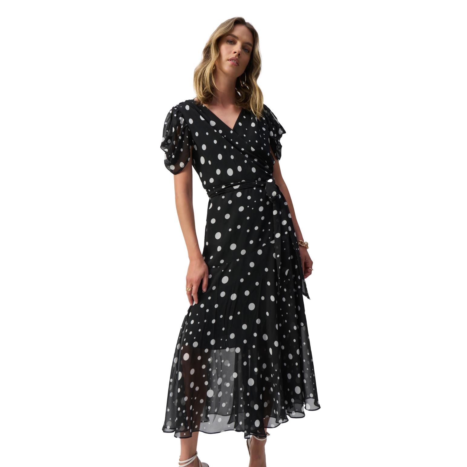 Joseph Ribkoff Dot Wrap Chiffon Dress